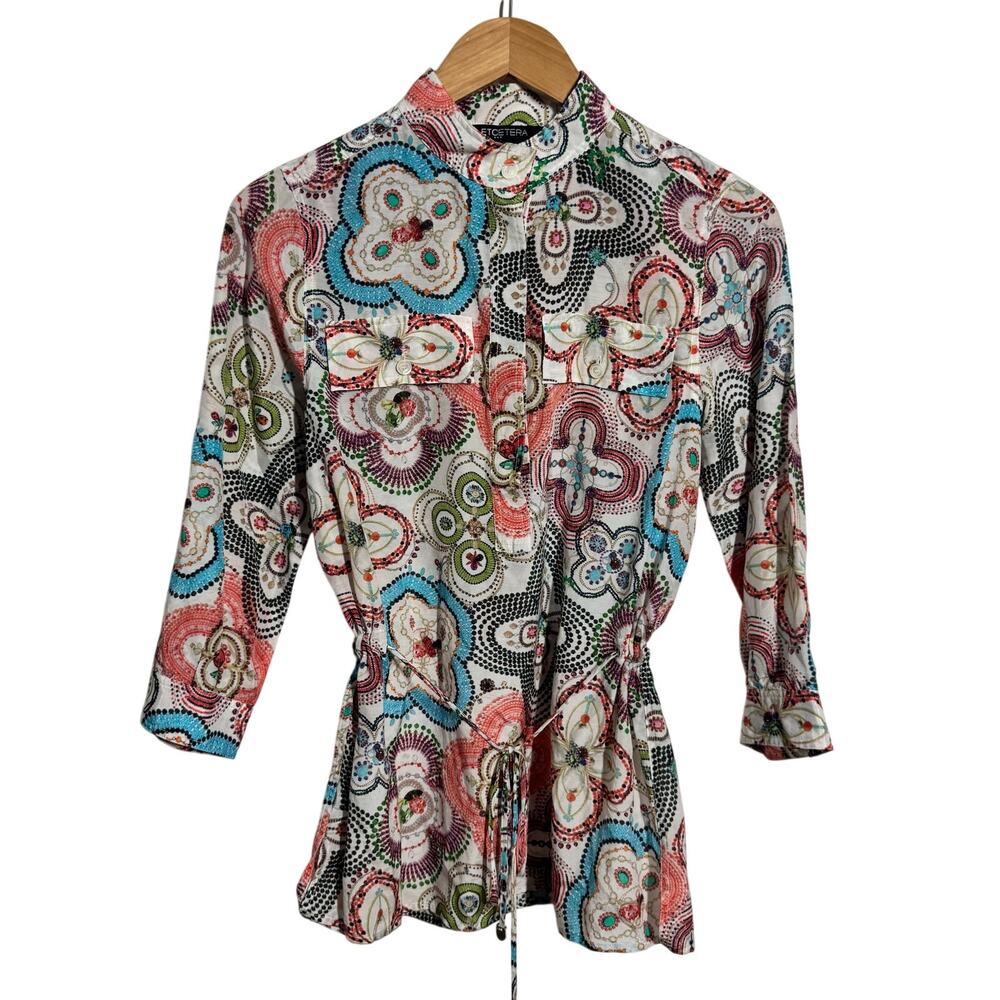 Etcetera Geometric Blouse Top Women 6 Modest Cotton Silk Modest Art to Wear Work